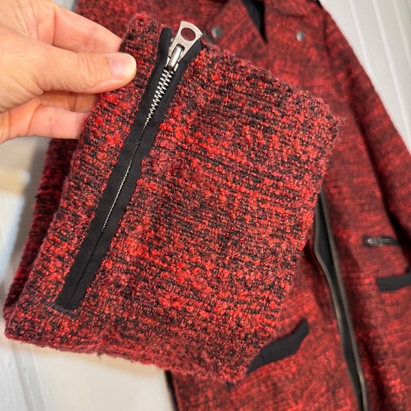 Lucky Brand red and black tweed moto jacket asymmetrical zip closure.‎ Size L - Picture 14 of 16